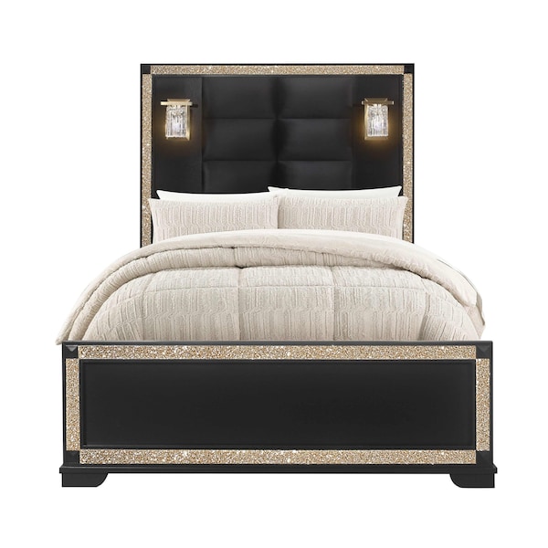 Global Furniture Usa Traditional Glam Glitter Blake Black Full Bed With Lamps 3168 - main